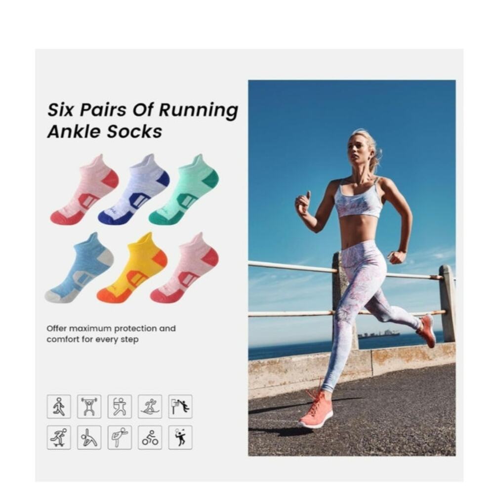 Women's Ultra-Comfort Ankle Socks 6-Pack Colorful Arch Support Breathable S6 - Picture 4 of 8